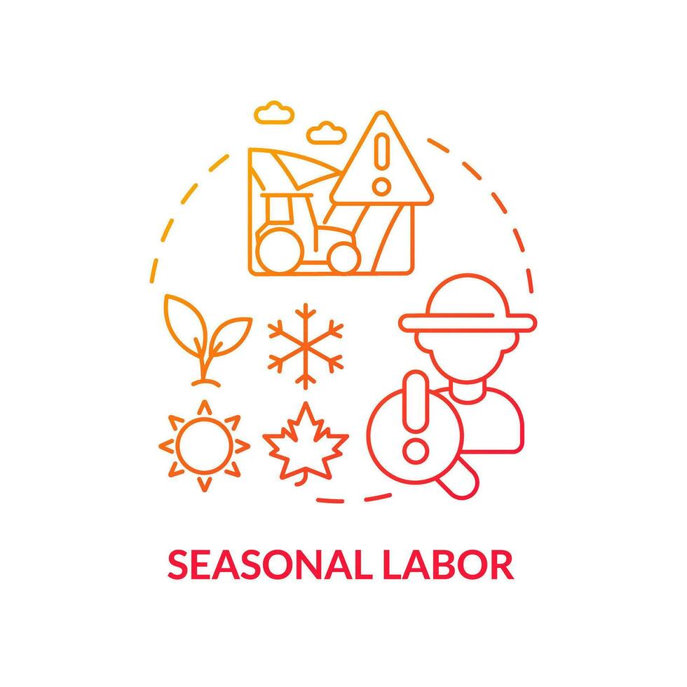 Seasonal labor red gradient concept icon. Migrant worker. Peak season. Workforce management. Farm work. Agriculture employee. Round shape line illustration. Abstract idea. Graphic design. Easy to use vector