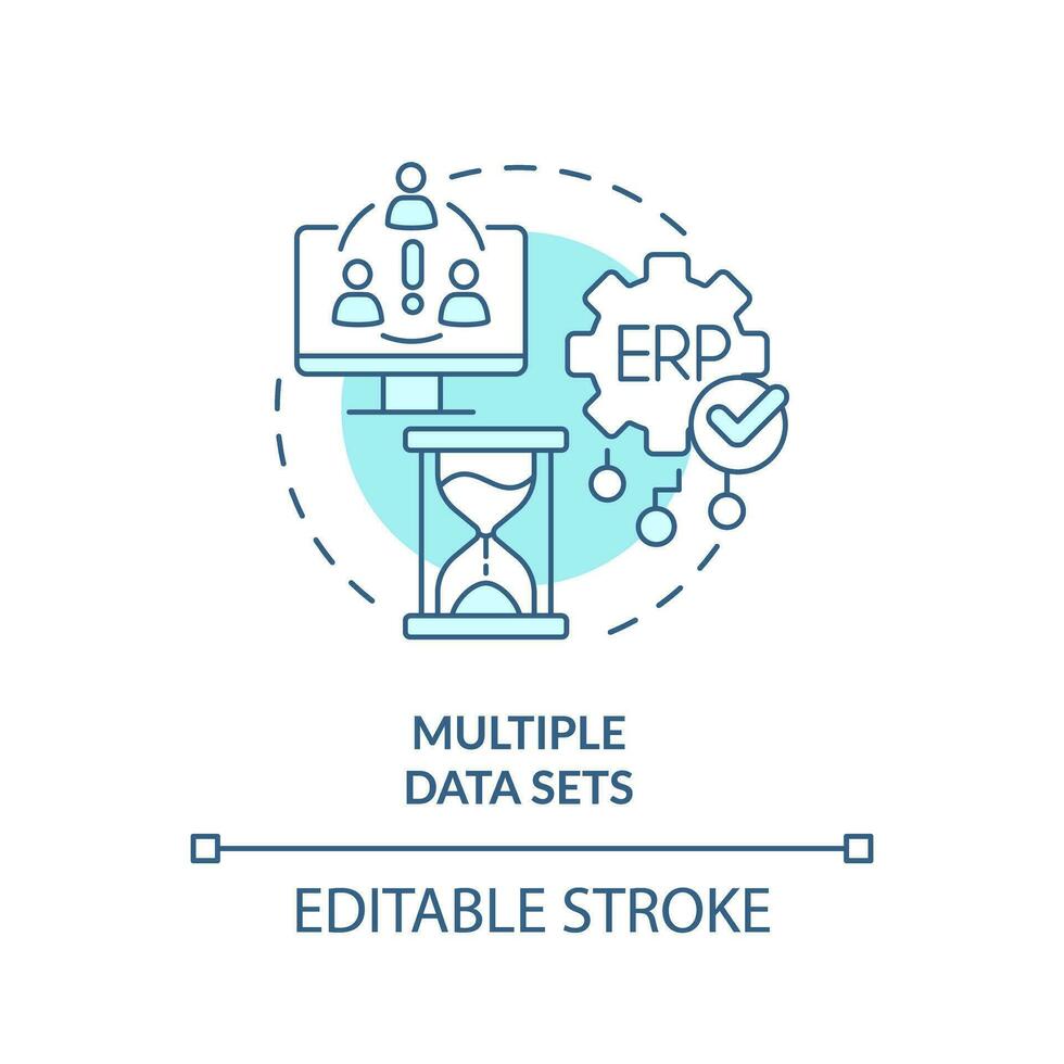 Editable multiple data sets blue icon concept, isolated vector, enterprise resource planning thin line illustration. vector
