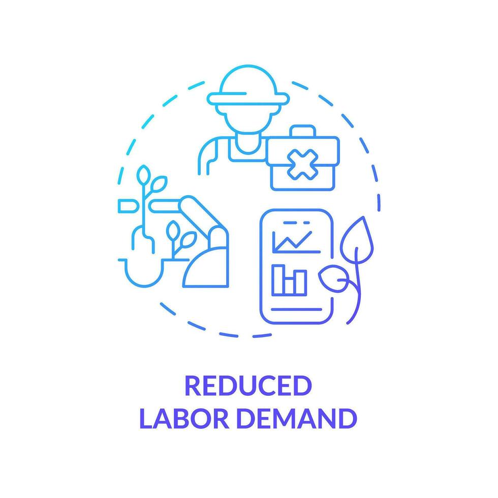 Reduced labor demand blue gradient concept icon. Automation technology. Agriculture business. Manual worker. Farm industry. Round shape line illustration. Abstract idea. Graphic design. Easy to use vector