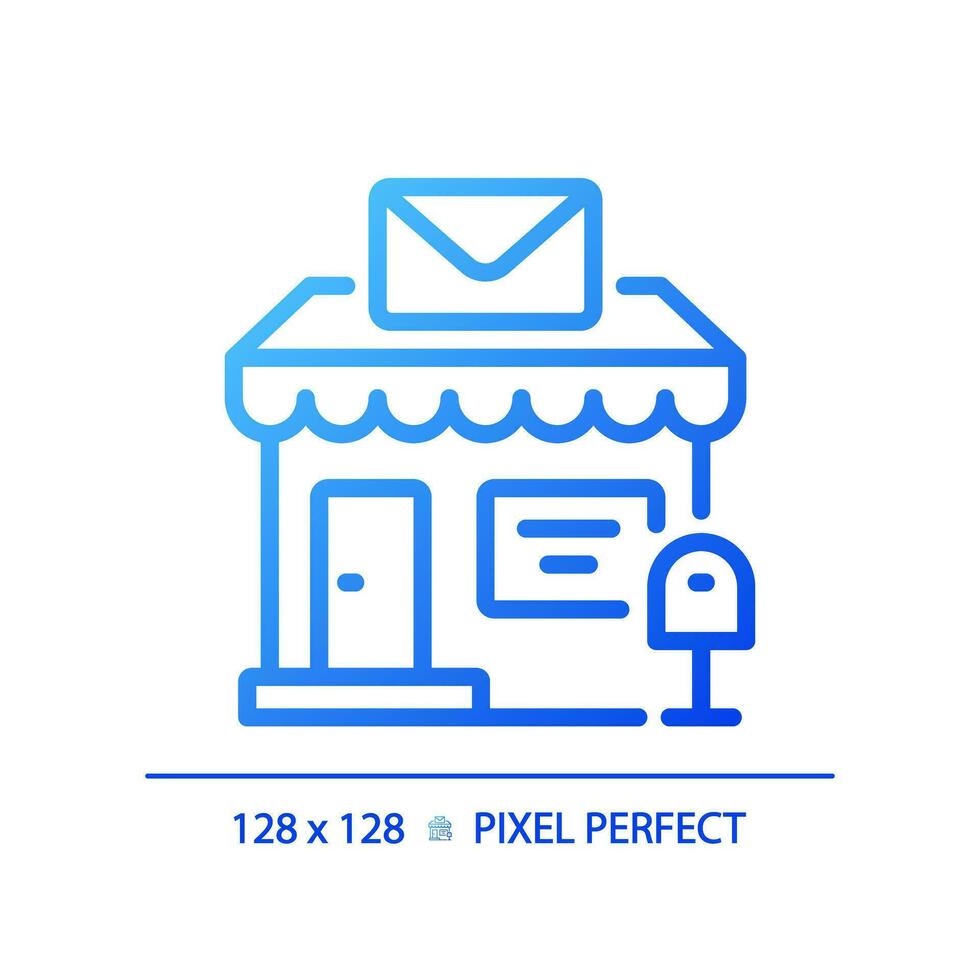 2D pixel perfect blue gradient post office icon, isolated vector, building thin line illustration. vector