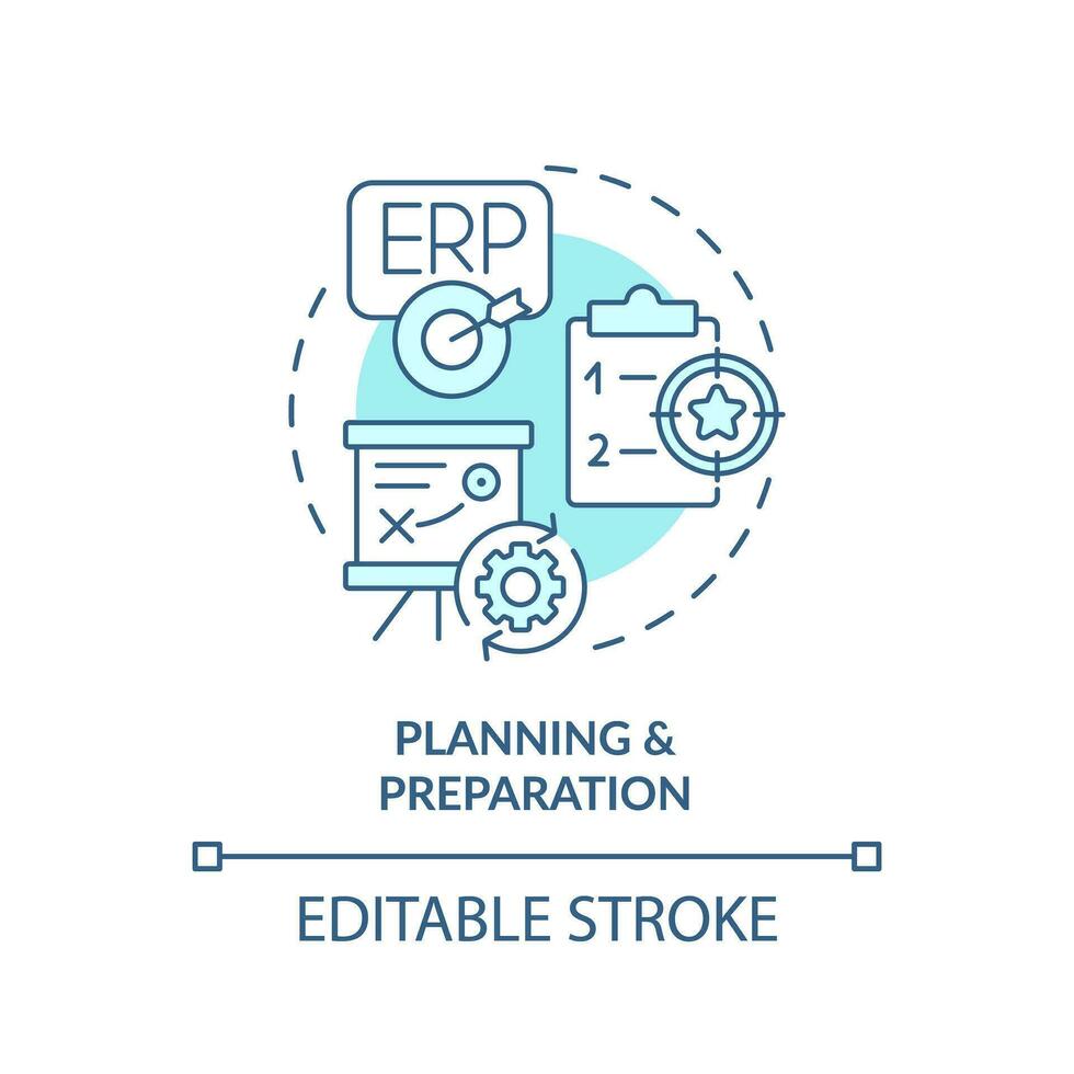 Editable planning and preparation blue icon concept, isolated vector, enterprise resource planning thin line illustration. vector