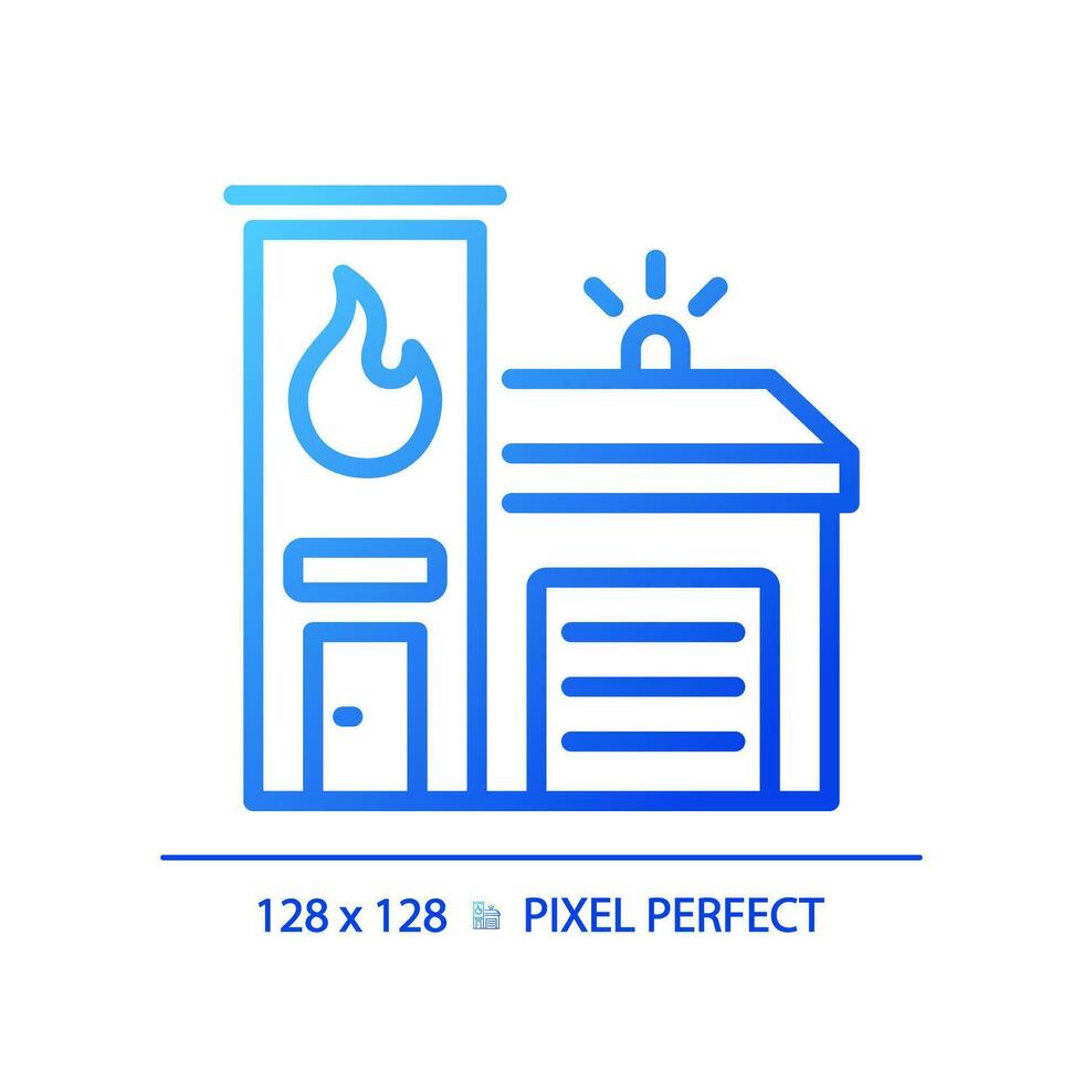 2D pixel perfect blue gradient fire brigade icon, isolated vector, building thin line illustration. vector