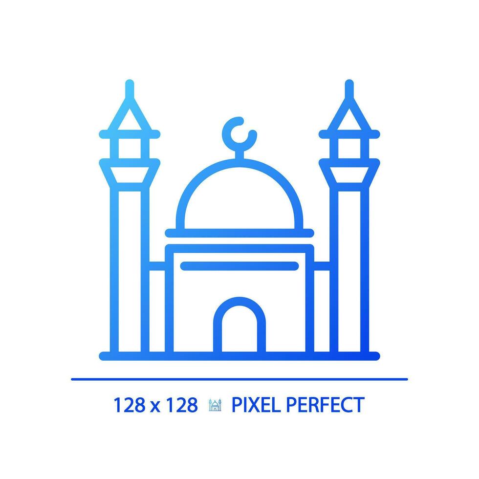 2D pixel perfect blue gradient mosque icon, isolated vector, building thin line illustration. vector