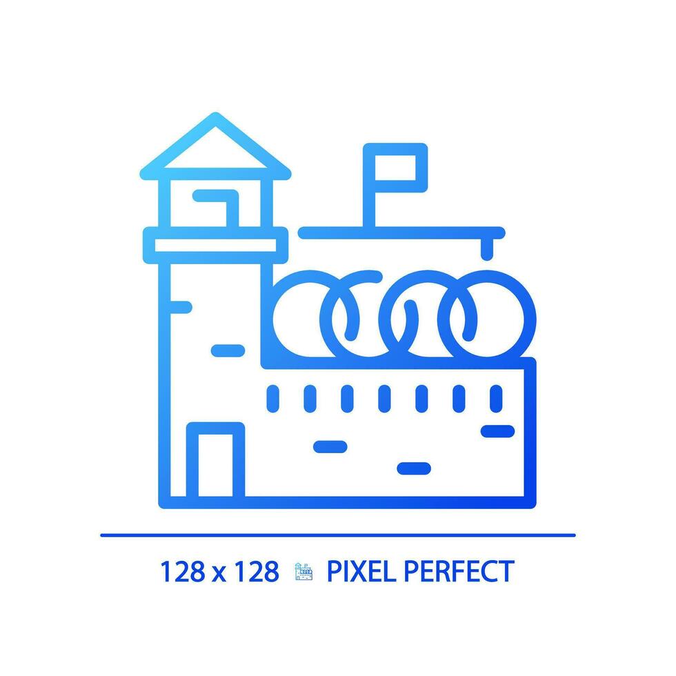 2D pixel perfect blue gradient prison icon, isolated vector, building thin line illustration. vector