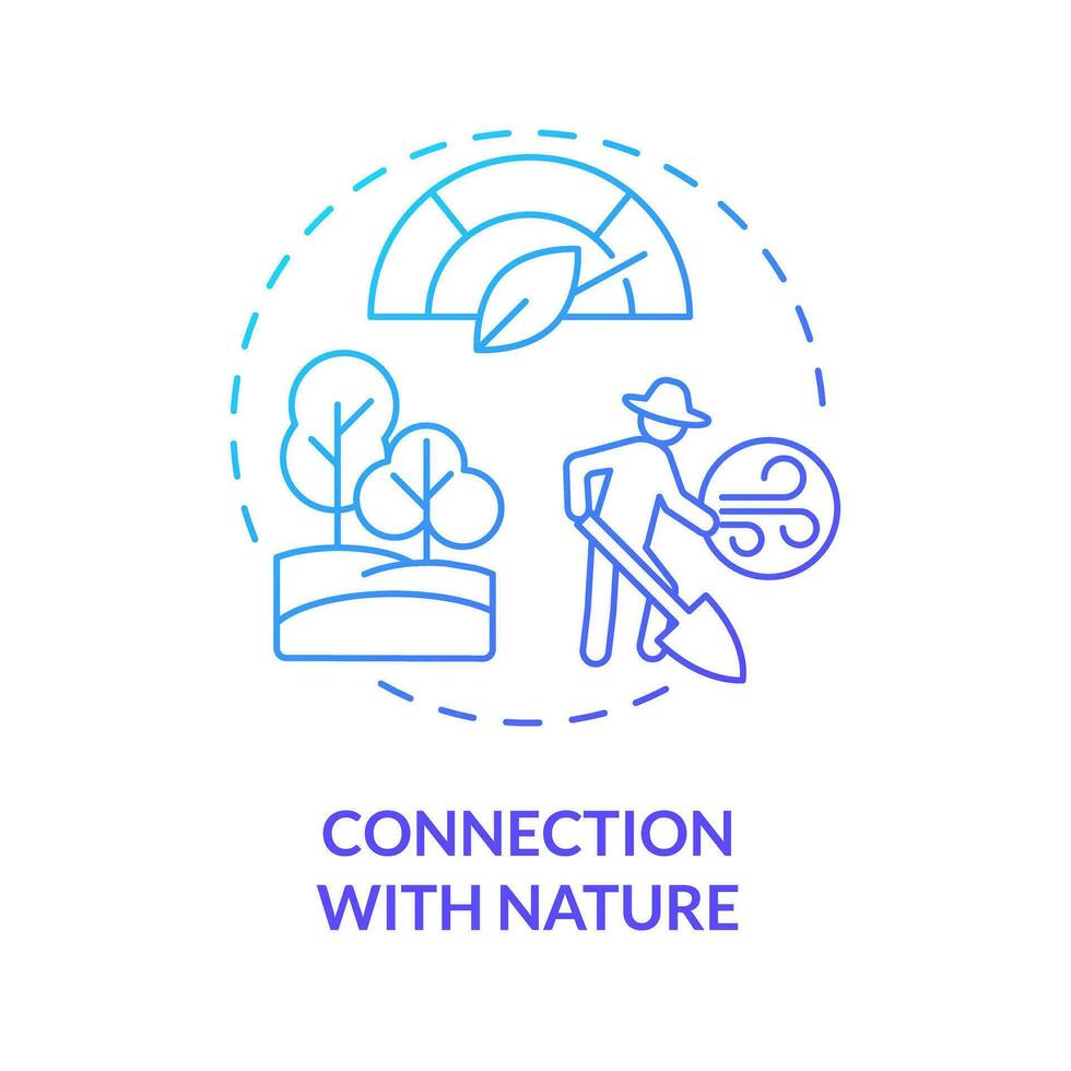 Connection with nature blue gradient concept icon. Farm work. Outdoor activity. Natural environment. Sustainable lifestyle. Round shape line illustration. Abstract idea. Graphic design. Easy to use vector
