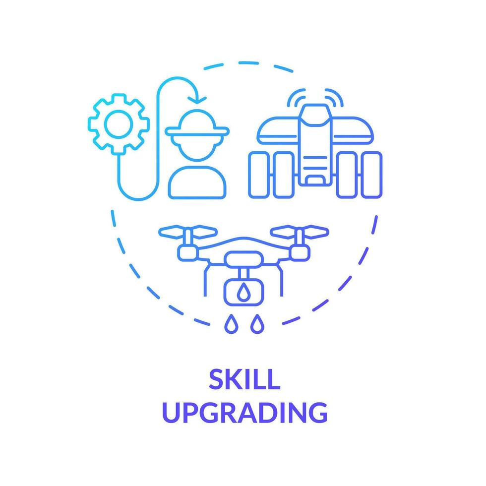 Skill upgrading blue gradient concept icon. Automation technology. Skilled workforce. Farm worker. Farming tech. Round shape line illustration. Abstract idea. Graphic design. Easy to use vector