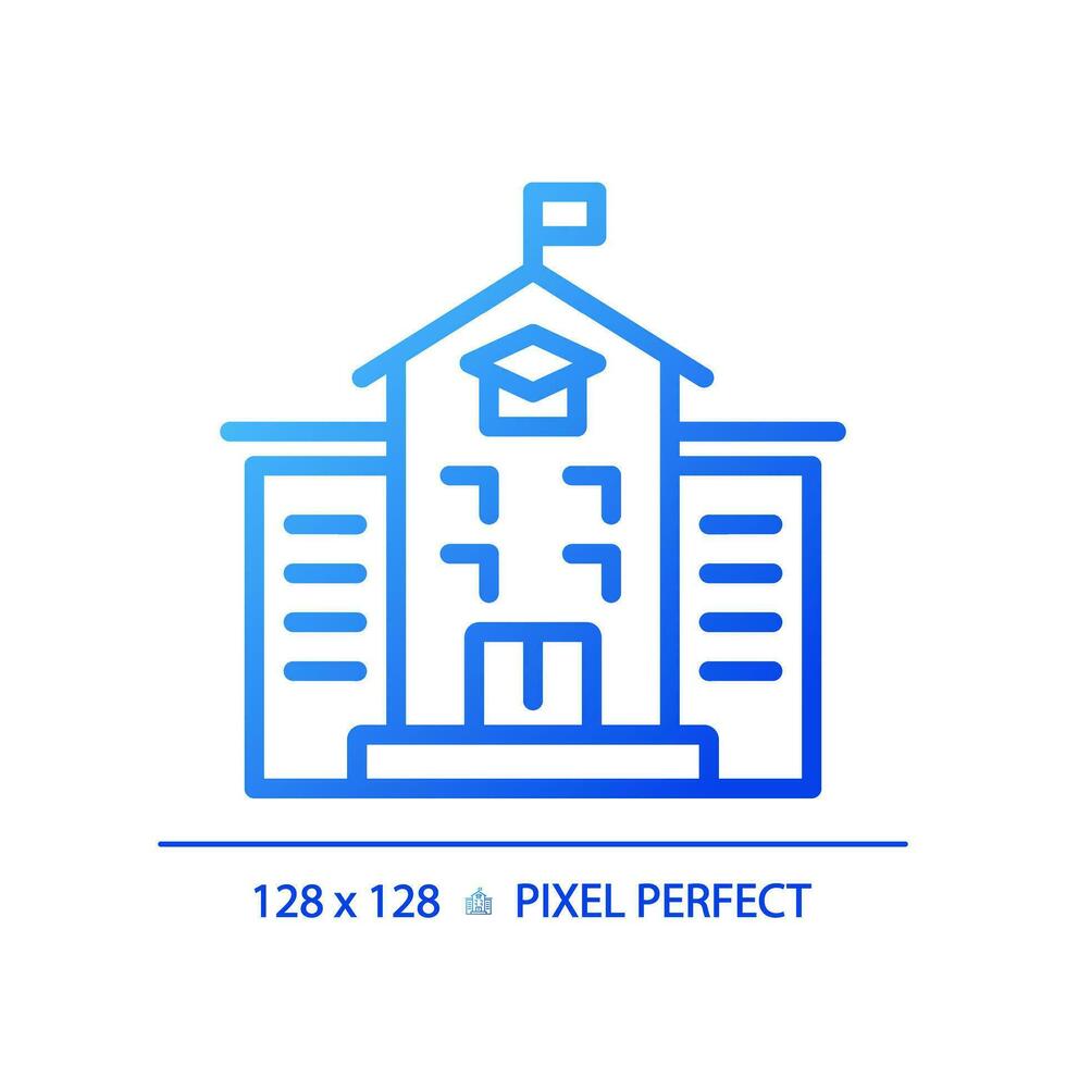 2D pixel perfect blue gradient school icon, isolated vector, building thin line illustration. vector