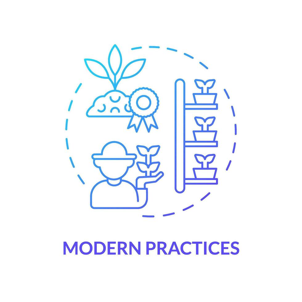 Modern practices blue gradient concept icon. Organic farming. Advanced technology. Crop yield. Food production. Farm industry. Round shape line illustration. Abstract idea. Graphic design. Easy to use vector