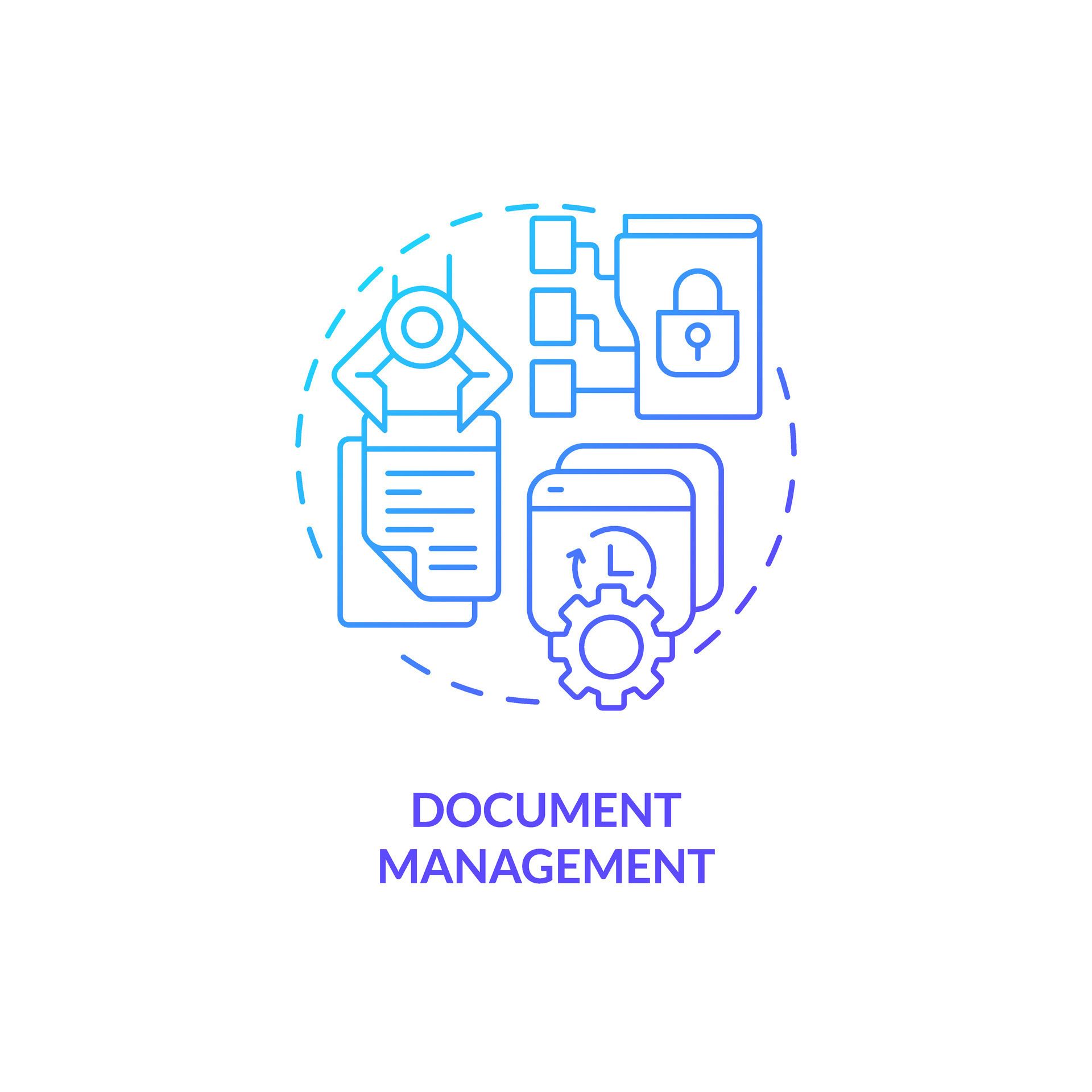 Blue gradient document management thin line icon concept, isolated ...