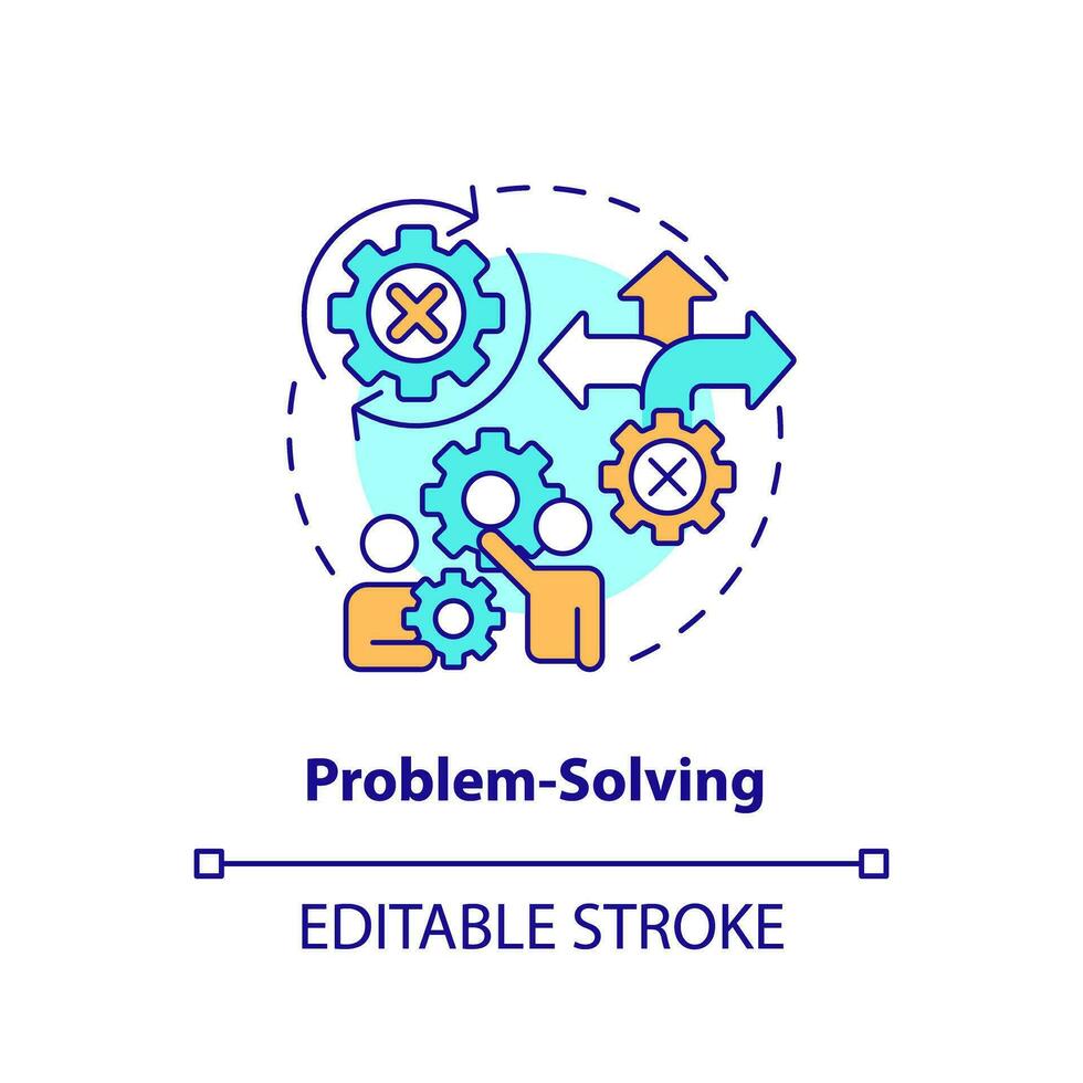 Problem solving multi color concept icon. Critical thinking. Creative solution. Information processing. Consultative selling. Round shape line illustration. Abstract idea. Graphic design. Easy to use vector