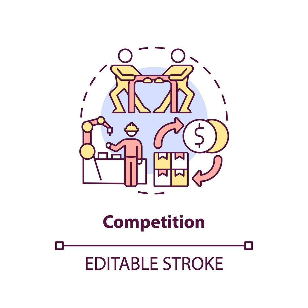 2D editable competition thin line icon concept, isolated vector, multicolor illustration representing overproduction. vector