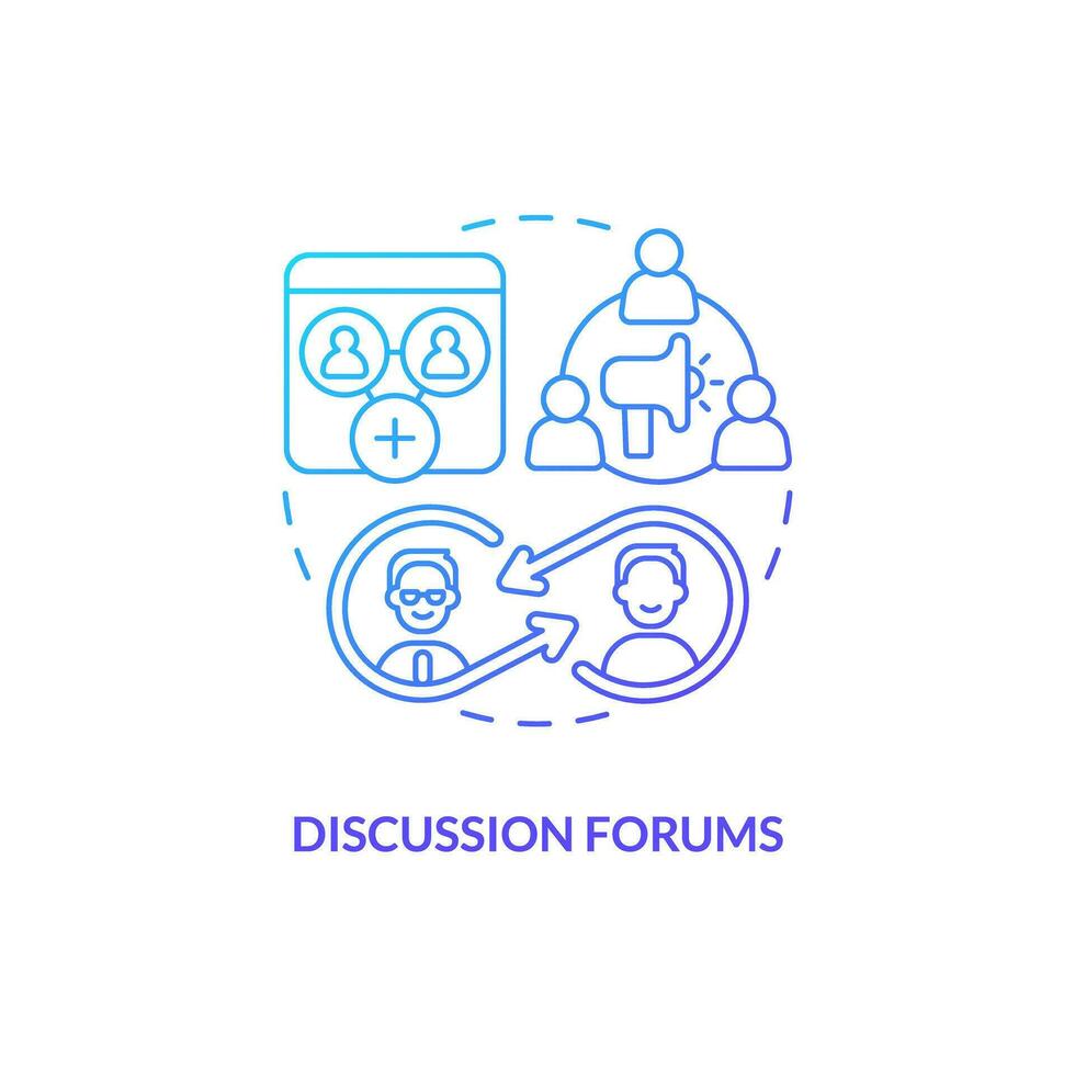 Blue gradient discussion forums thin line icon concept, isolated vector, illustration representing knowledge management. vector