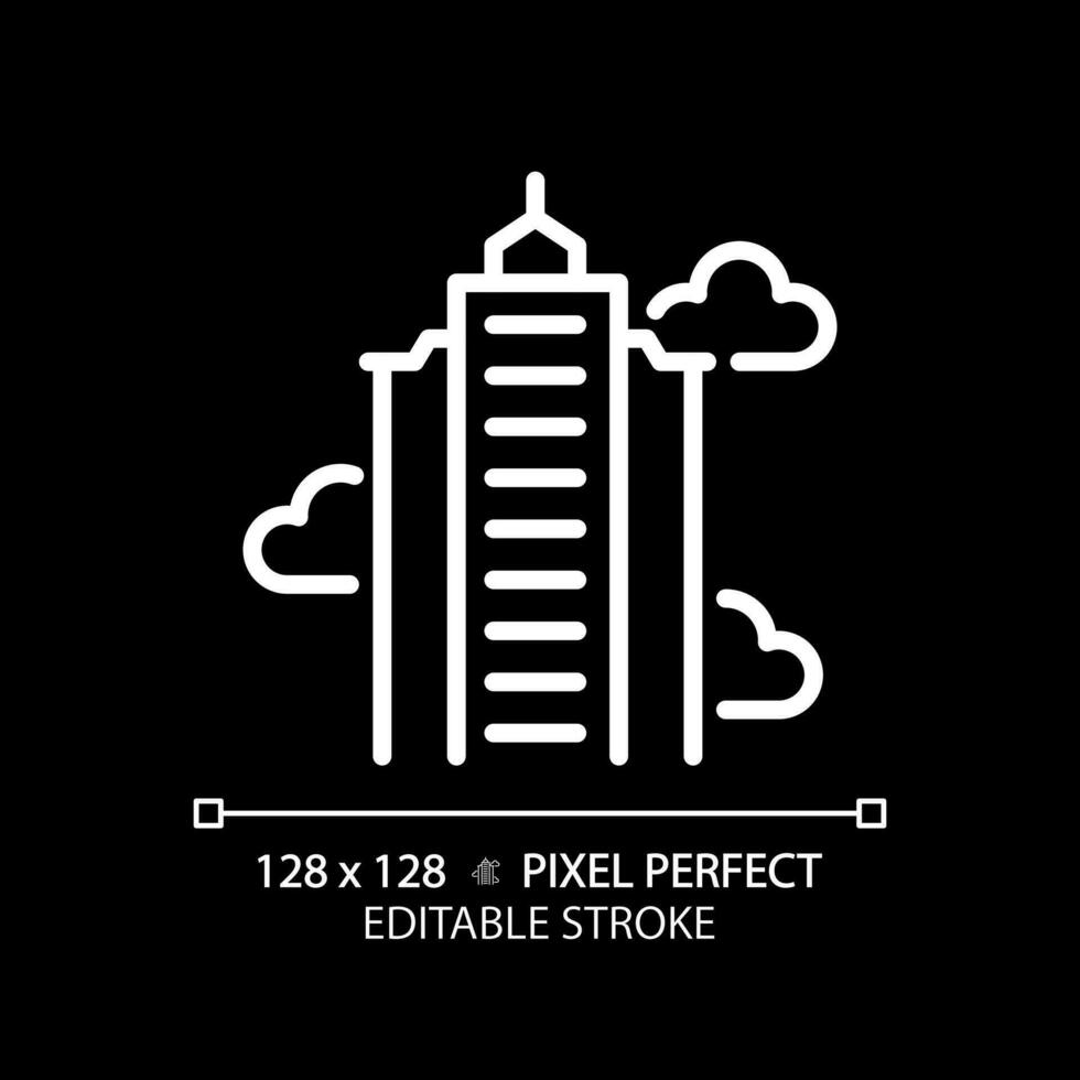 2D pixel perfect editable white skyscraper icon, isolated vector, building thin line illustration. vector