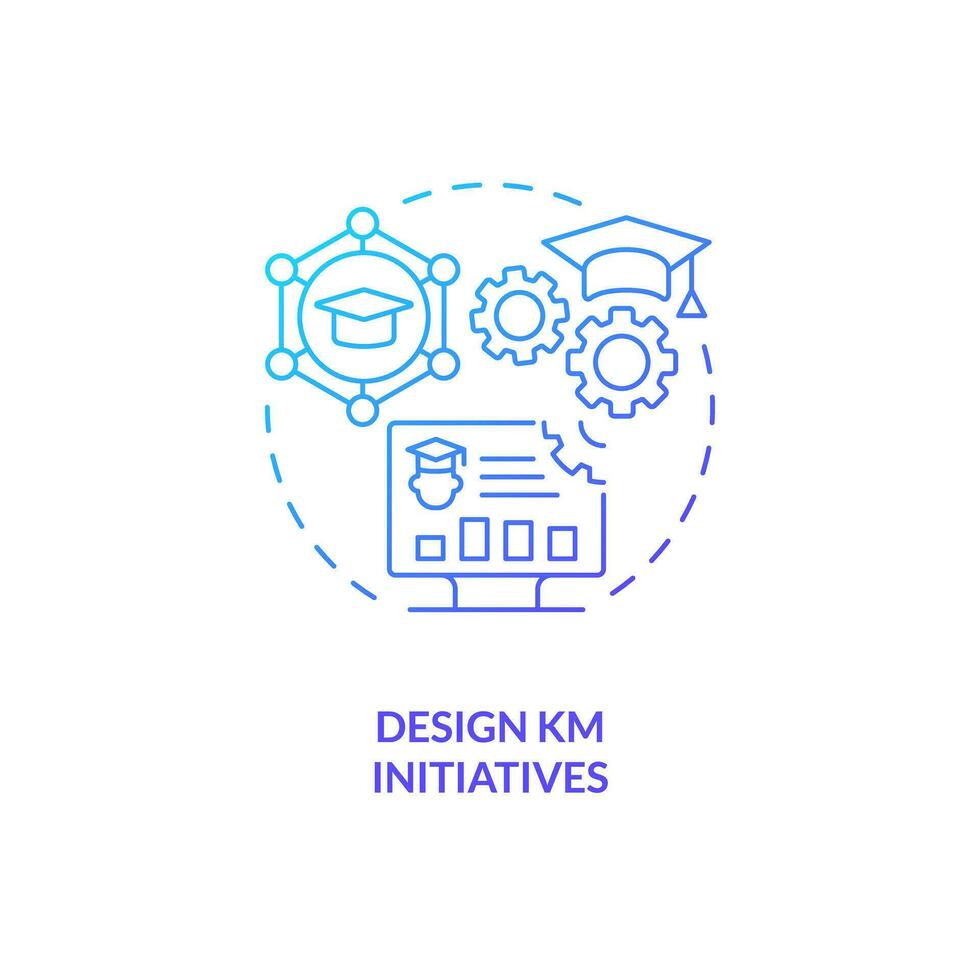 Blue gradient design KM initiatives line icon concept, isolated vector, illustration representing knowledge management. vector