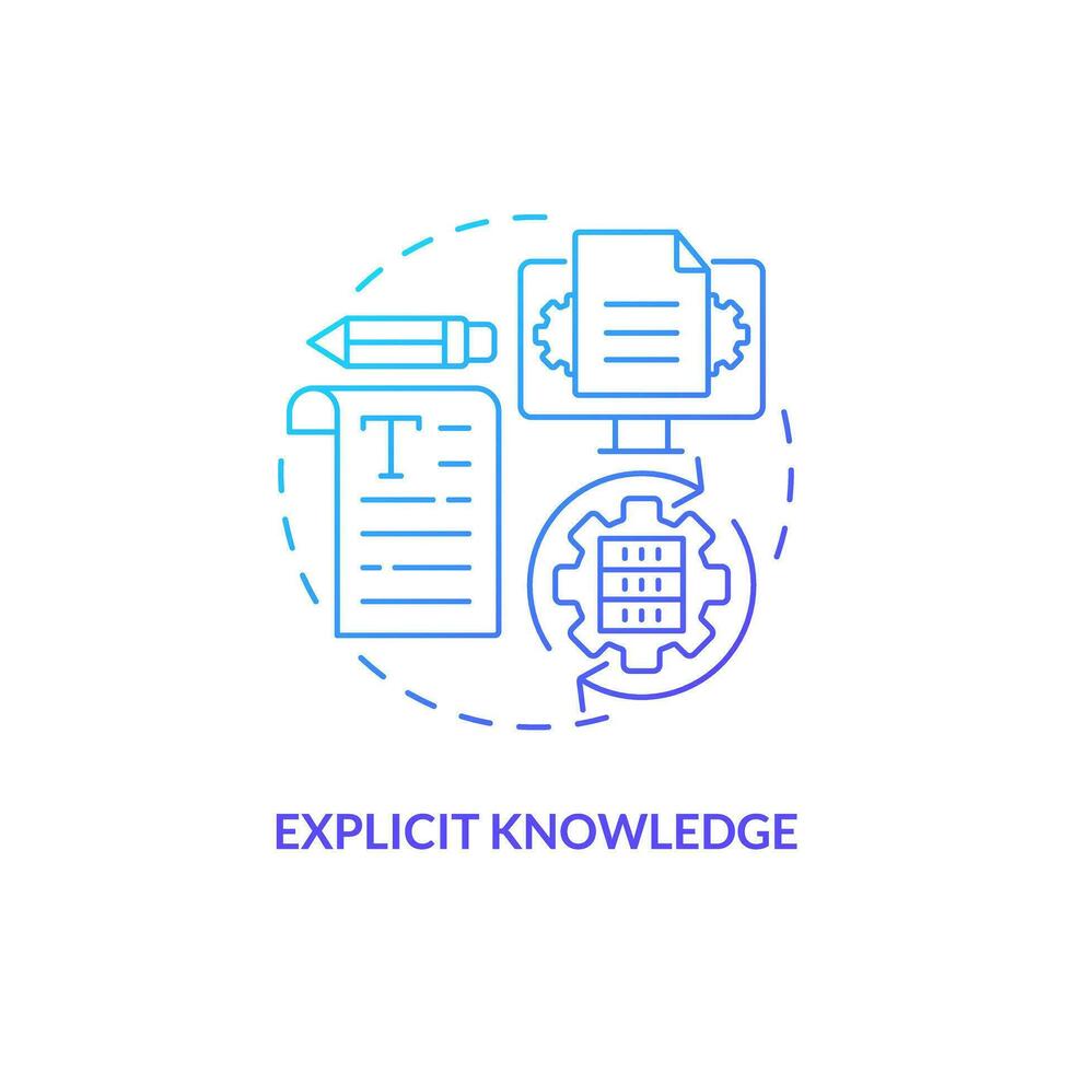 Blue gradient explicit knowledge thin line icon concept, isolated vector, illustration representing knowledge management. vector