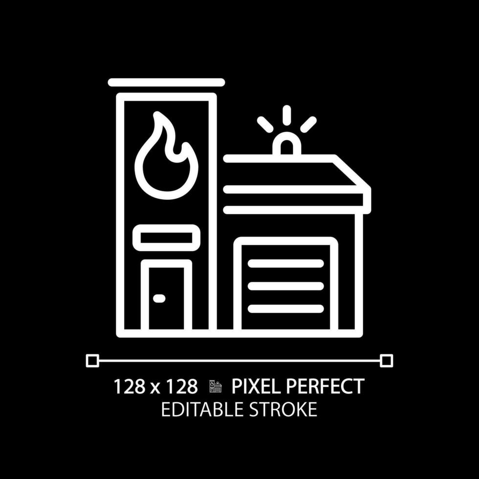 2D pixel perfect editable white fire brigade icon, isolated vector, building thin line illustration. vector