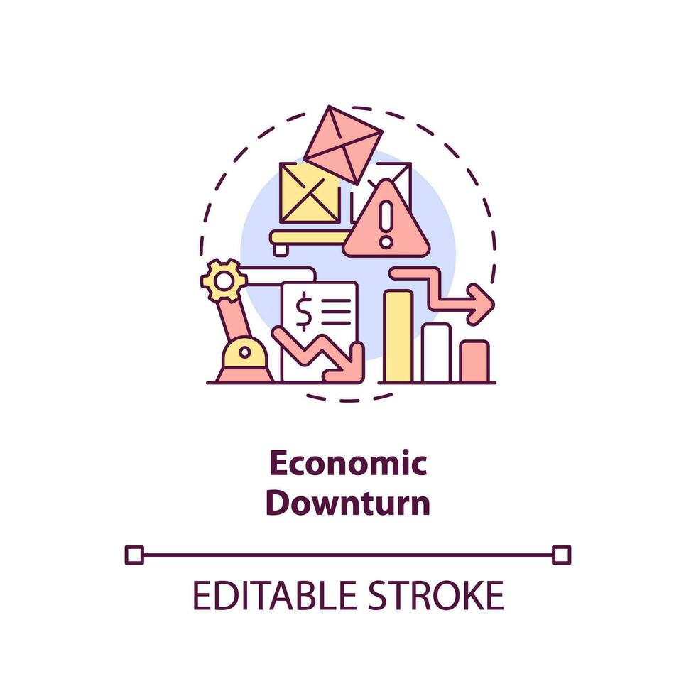 2D editable economic downturn thin line icon concept, isolated vector, multicolor illustration representing overproduction. vector