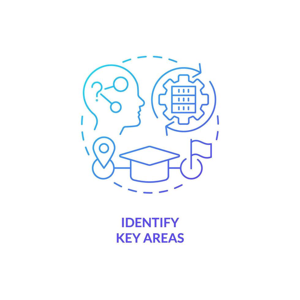 Blue gradient identify key areas thin line icon concept, isolated vector, illustration representing knowledge management. vector