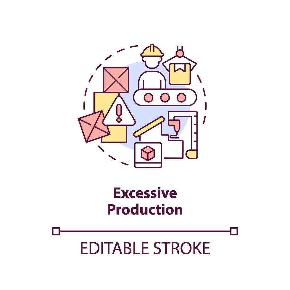 2D editable excessive production thin line icon concept, isolated vector, multicolor illustration representing overproduction. vector