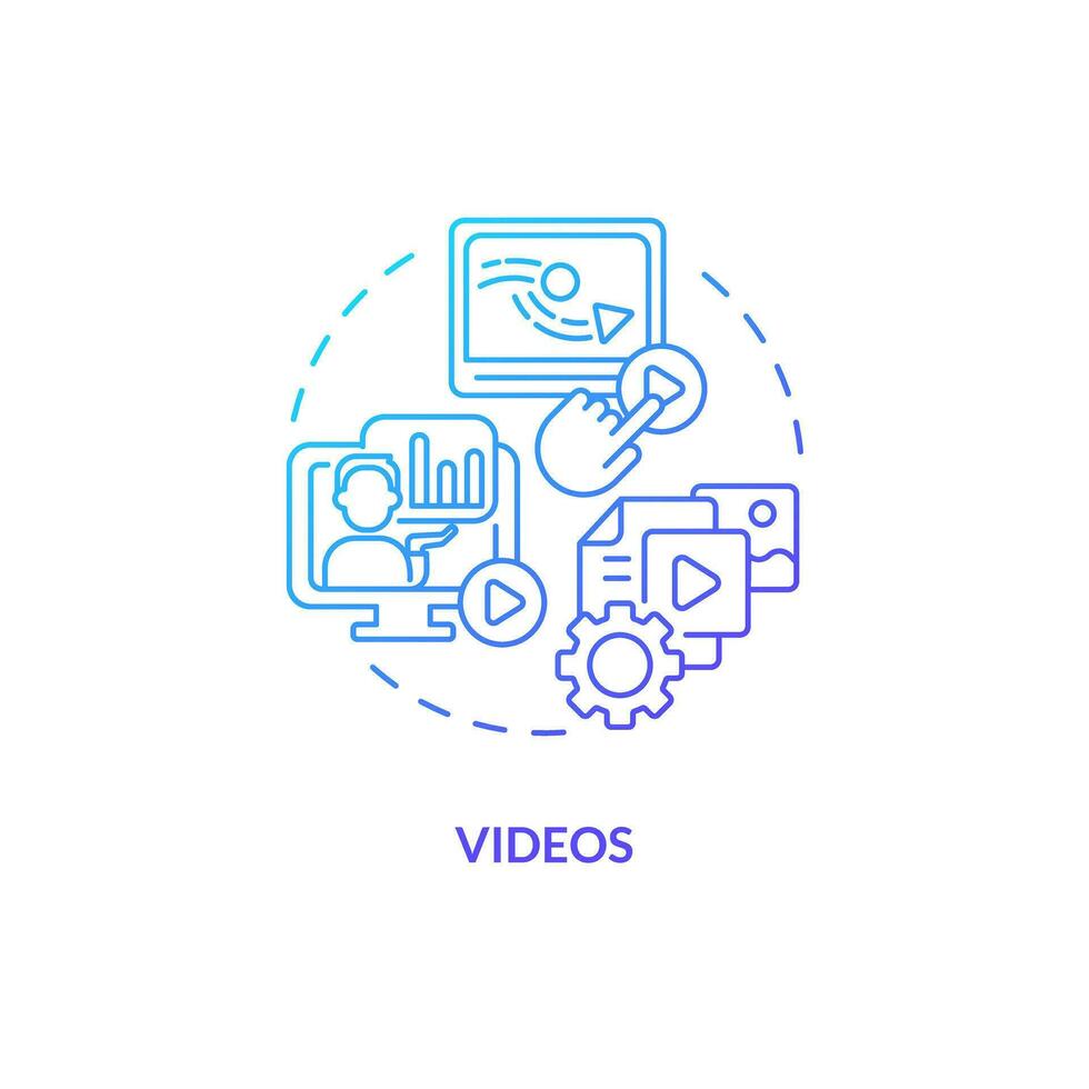 Blue gradient videos thin line icon concept, isolated vector, illustration representing knowledge management. vector