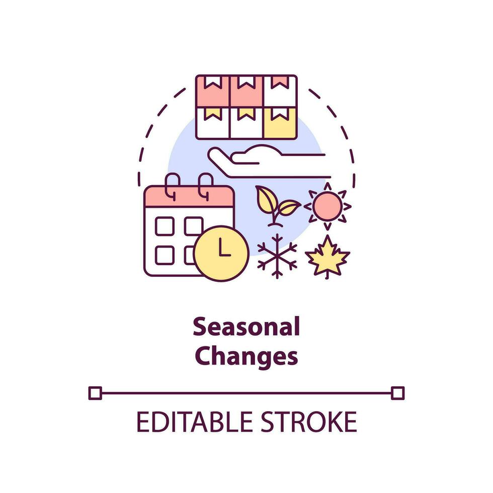 2D editable seasonal changes thin line icon concept, isolated vector, multicolor illustration representing overproduction. vector