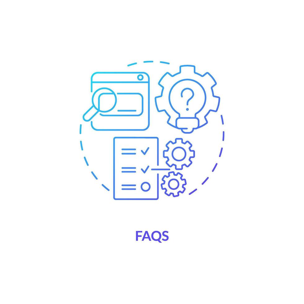 Blue gradient FAQs thin line icon concept, isolated vector, illustration representing knowledge management. vector