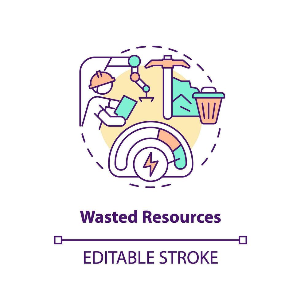 2D editable wasted resources thin line icon concept, isolated vector, multicolor illustration representing overproduction. vector