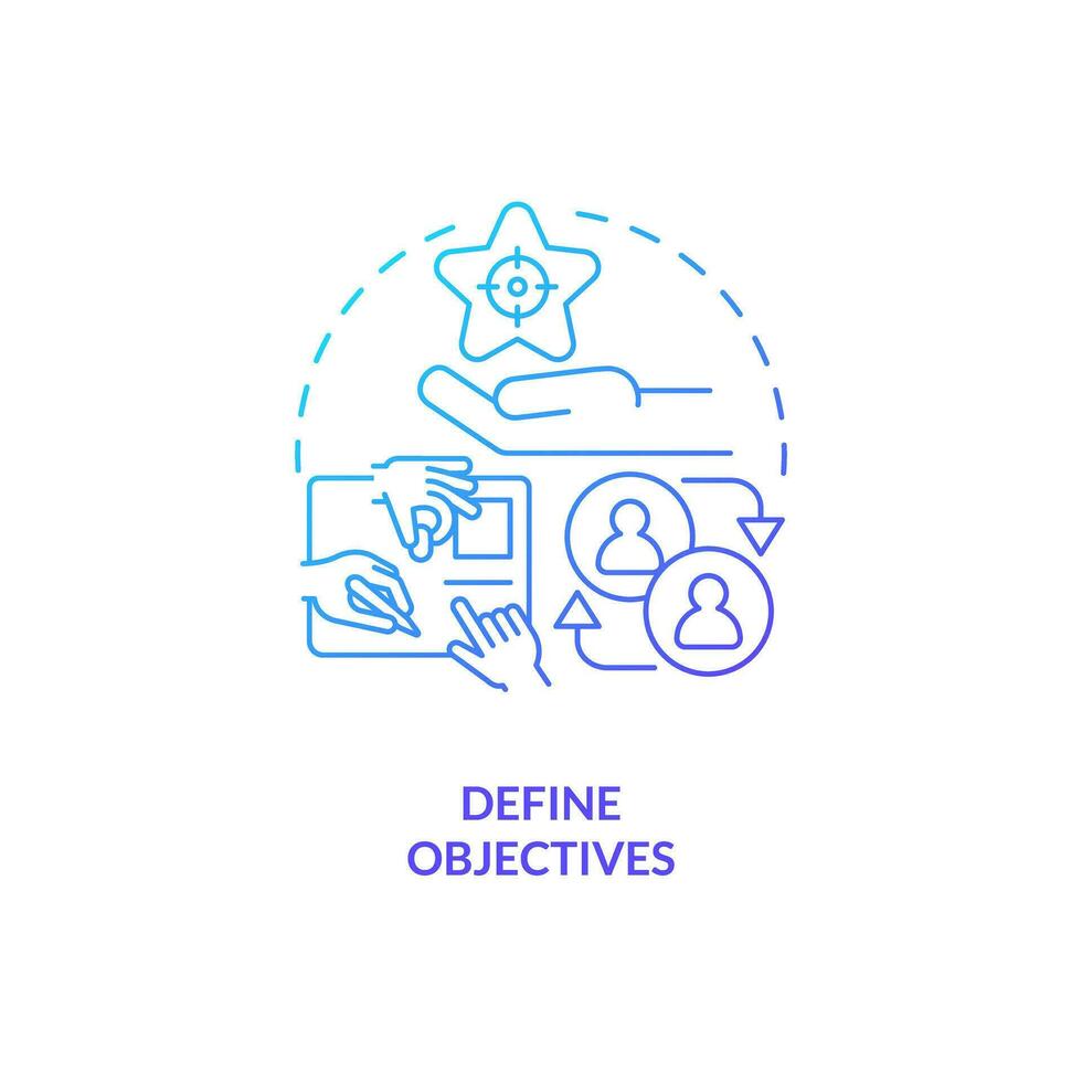 Blue gradient define objectives thin line icon concept, isolated vector