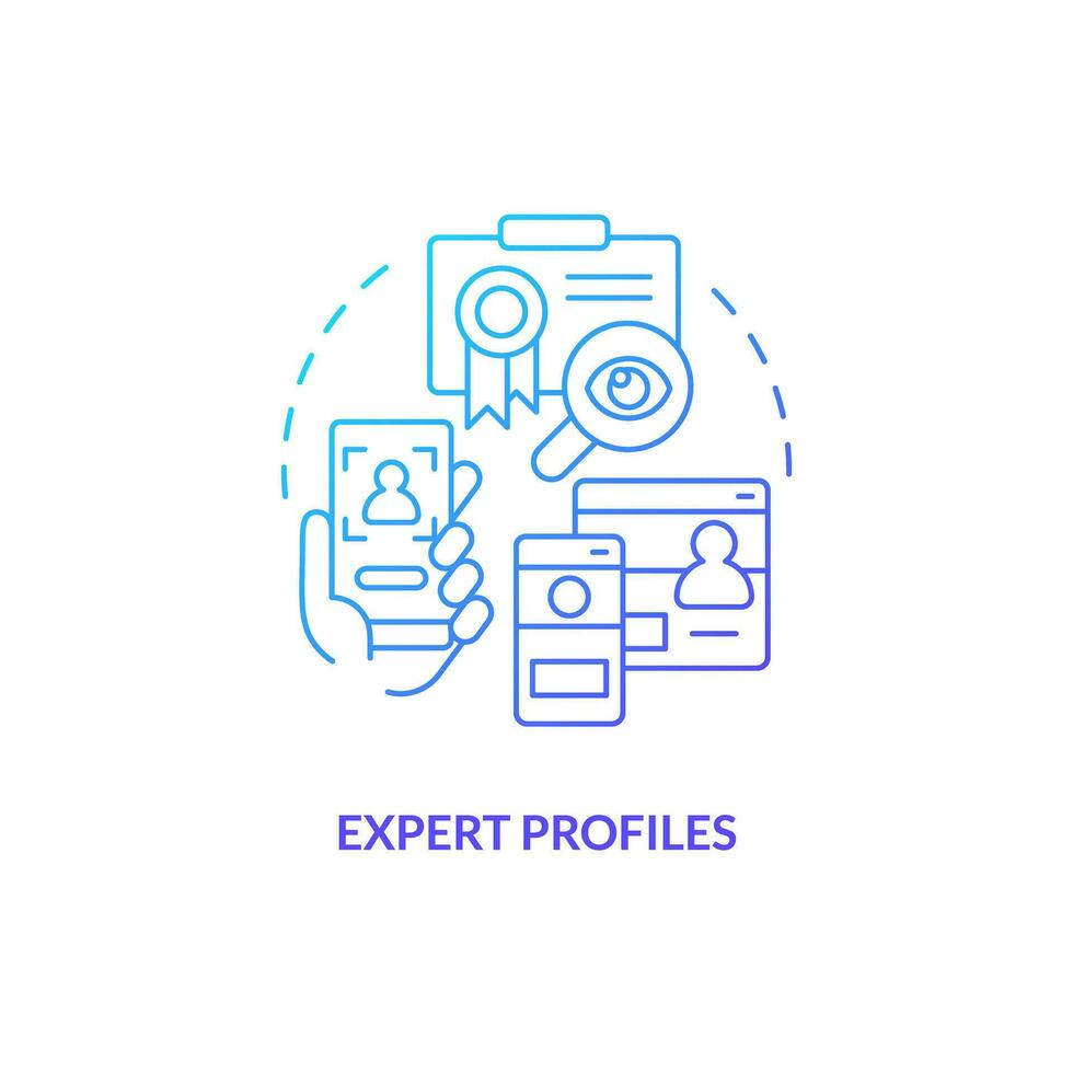 Blue gradient expert profiles thin line icon concept, isolated vector, illustration representing knowledge management. vector
