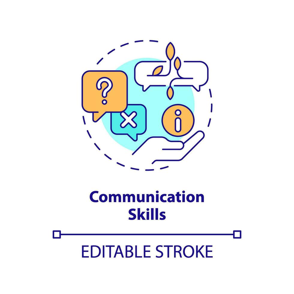Communication skills multi color concept icon. Effective meeting. Product information. Sales presentation. Client service. Round shape line illustration. Abstract idea. Graphic design. Easy to use vector