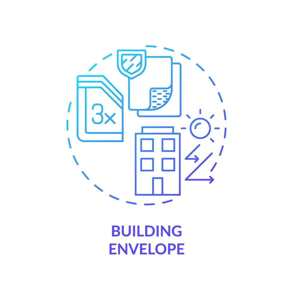 Blue gradient building envelope icon concept, isolated vector, sustainable office thin line illustration. vector