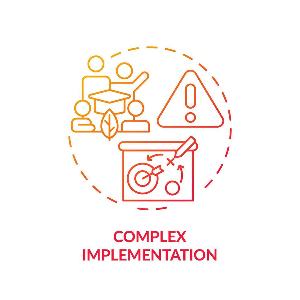 Red gradient complex implementation icon concept, isolated vector, sustainable office thin line illustration. vector