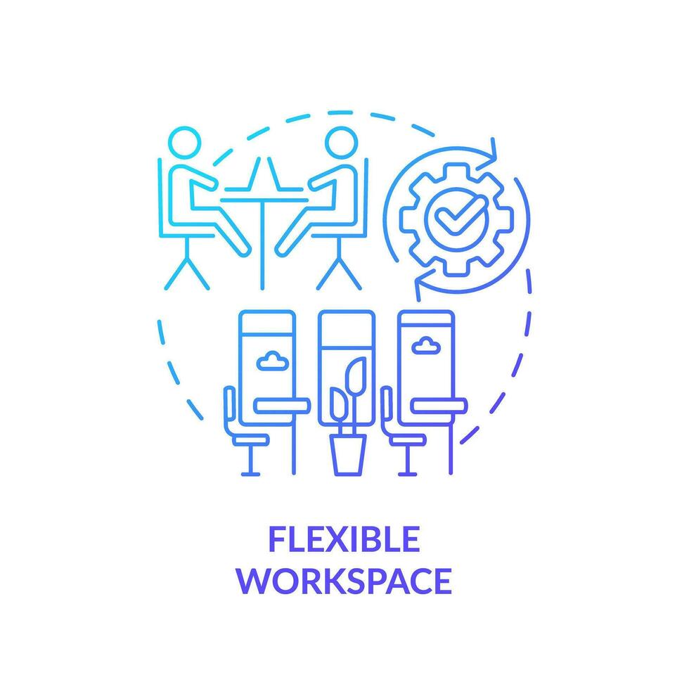 Blue gradient flexible workspace icon concept, isolated vector, sustainable office thin line illustration. vector