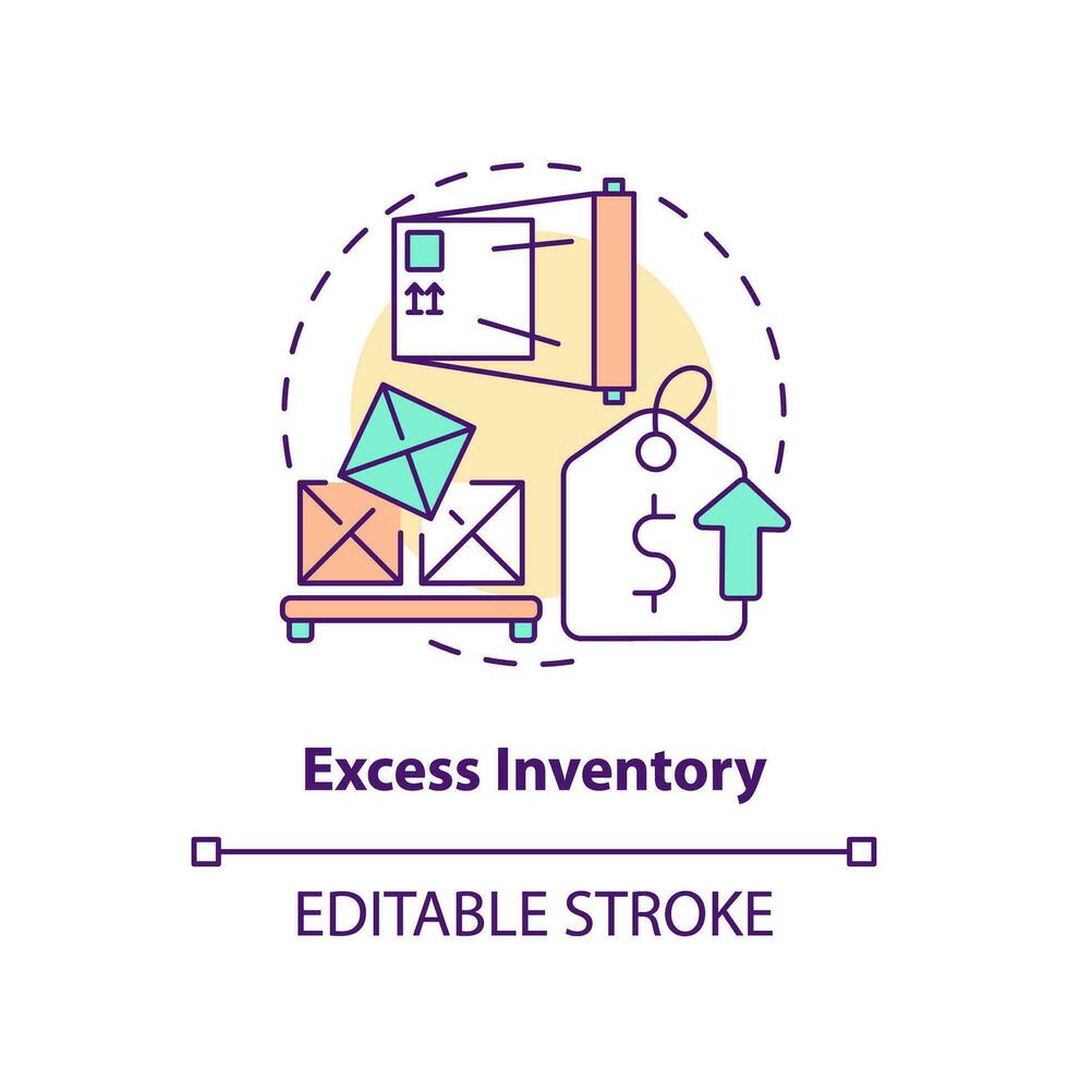 2D editable excess inventory thin line icon concept, isolated vector, multicolor illustration representing overproduction. vector