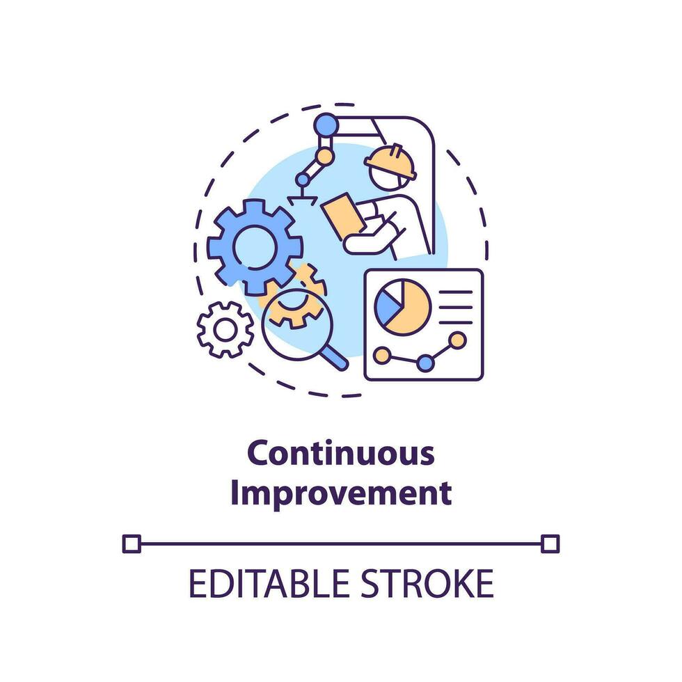 2D editable continuous improvement thin line icon concept, isolated vector, multicolor illustration representing overproduction. vector