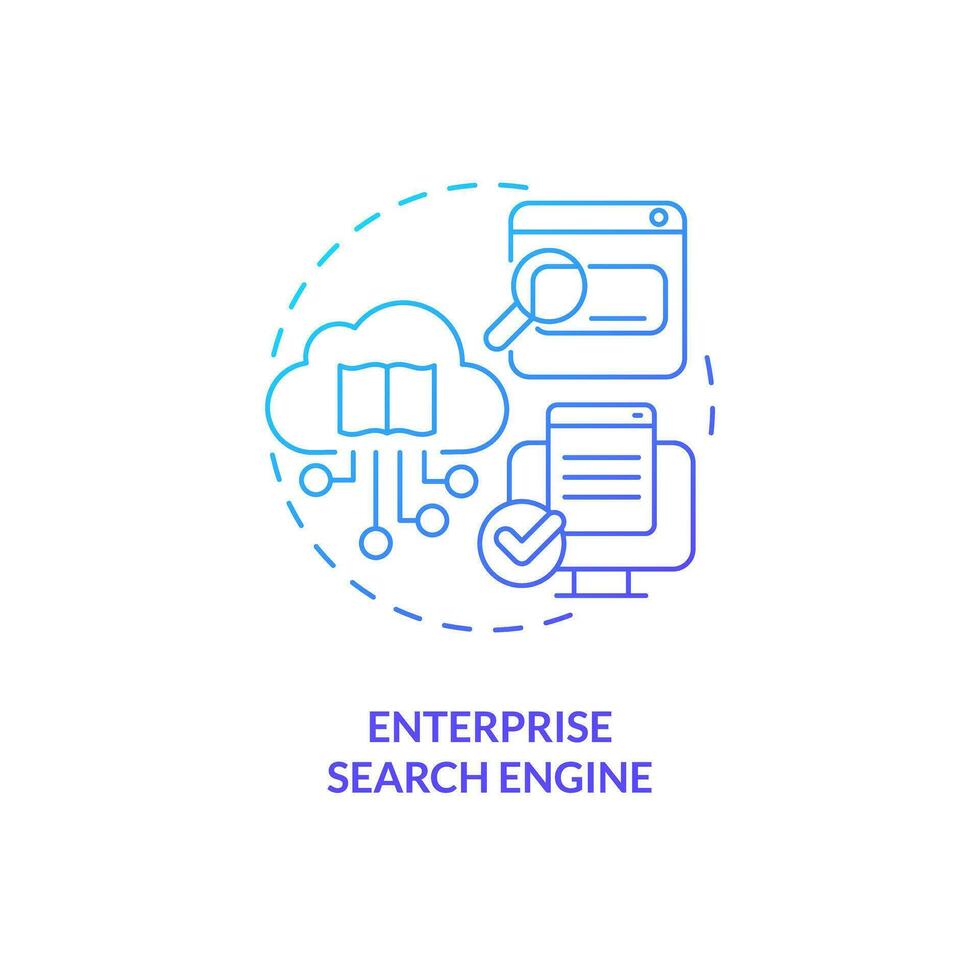 Blue gradient enterprise search engine line icon concept, isolated vector, illustration representing knowledge management. vector