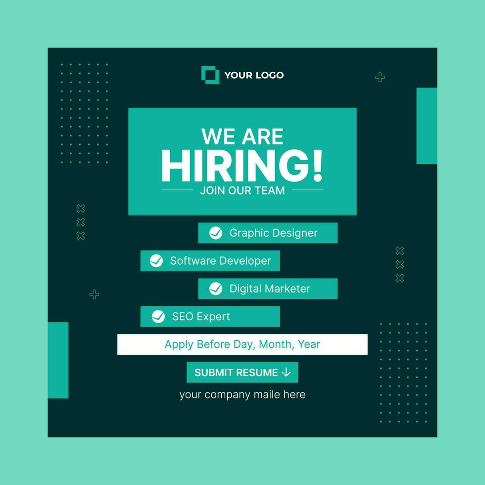 Poster for we are hiring join our team. employees needed. Social media template job vacancy recruitment vector