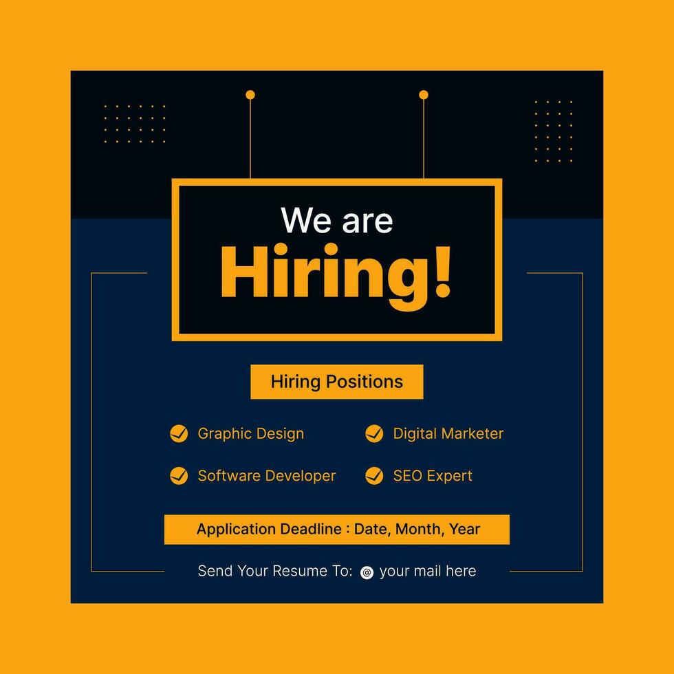 Poster for we are hiring join our team. employees needed. Social media template job vacancy recruitment vector