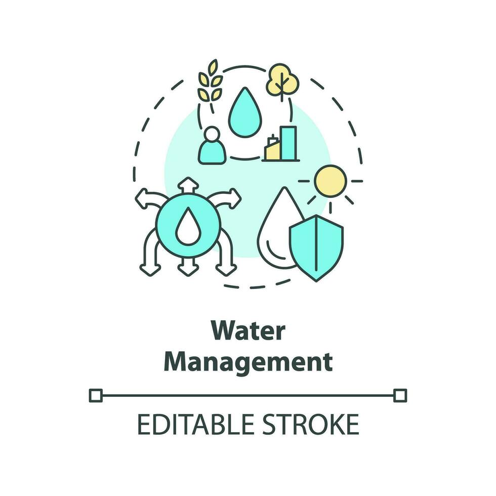 Editable water management icon representing heatflation concept, isolated vector, global warming solutions linear illustration. vector