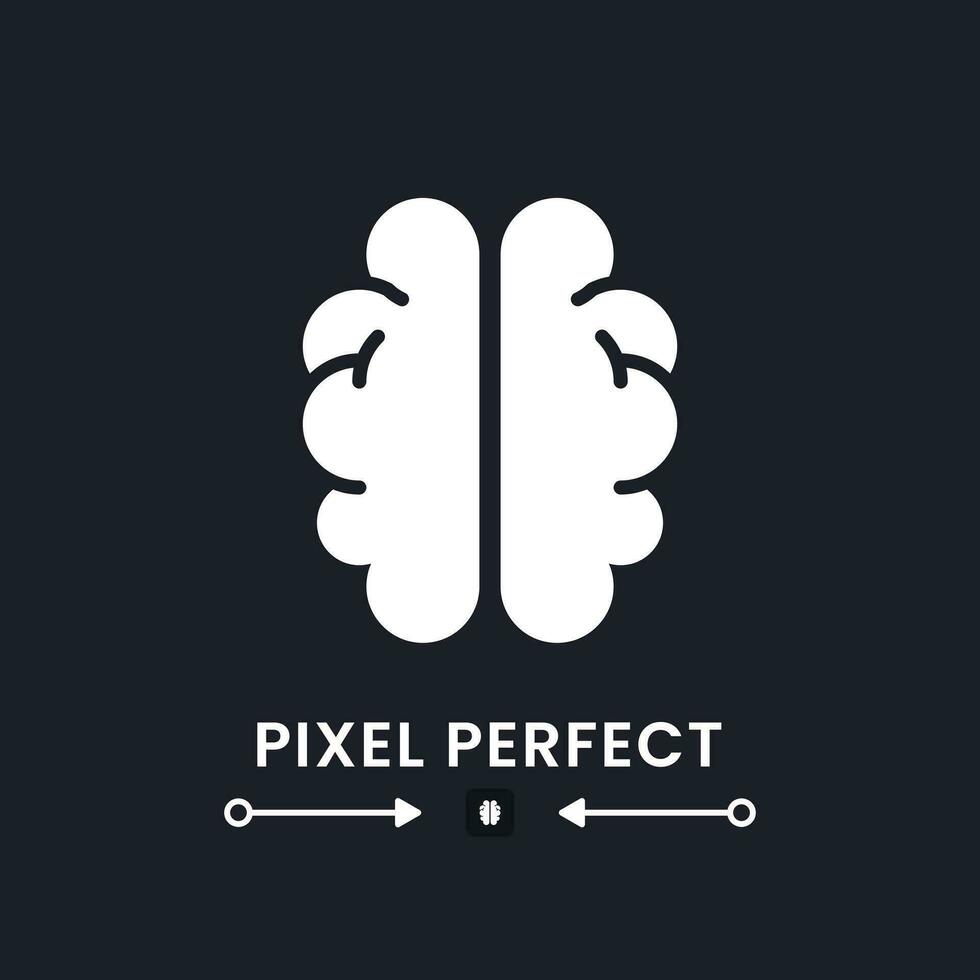 Human brain white solid desktop icon. Cognitive intelligence. Thinking skills. Nervous system. Pixel perfect, outline 4px. Silhouette symbol for dark mode. Glyph pictogram. Vector isolated image