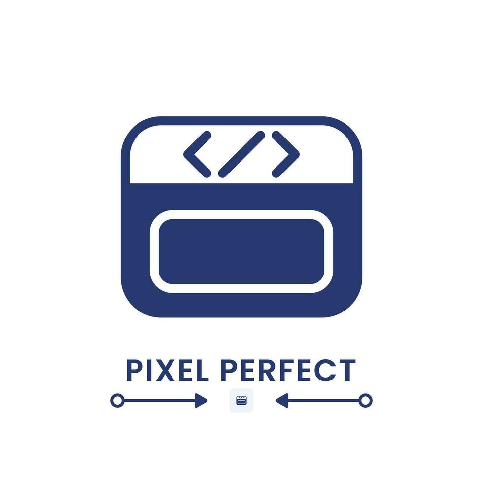 Webpage coding black solid desktop icon. Web programming. Software development. Website builder. Pixel perfect, outline 4px. Silhouette symbol on white space. Glyph pictogram. Isolated vector image