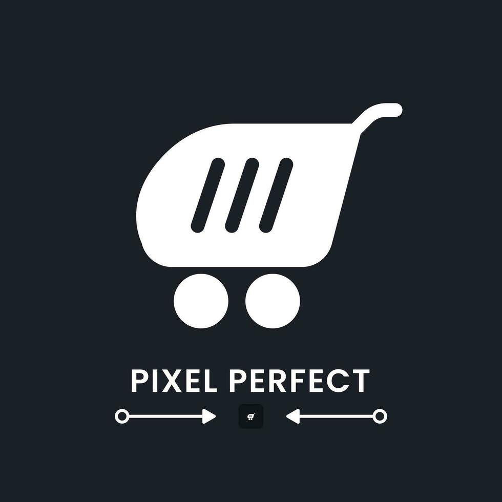 Shopping cart white solid desktop icon. Web store. E commerce. Digital marketplace. Pixel perfect, outline 4px. Silhouette symbol for dark mode. Glyph pictogram. Vector isolated image