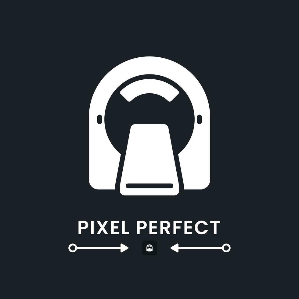 MRI machine white solid desktop icon. Medical equipment. Magnetic resonance imaging. Pixel perfect, outline 4px. Silhouette symbol for dark mode. Glyph pictogram. Vector isolated image
