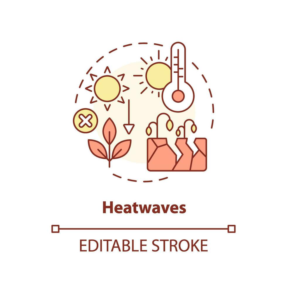 Editable heatwave icon representing heatflation concept, isolated vector, global warming impact thin line illustration. vector