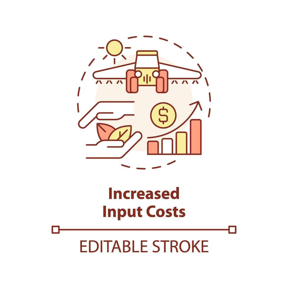 Editable increased input costs icon representing heatflation concept, isolated vector, global warming impact thin line illustration. vector