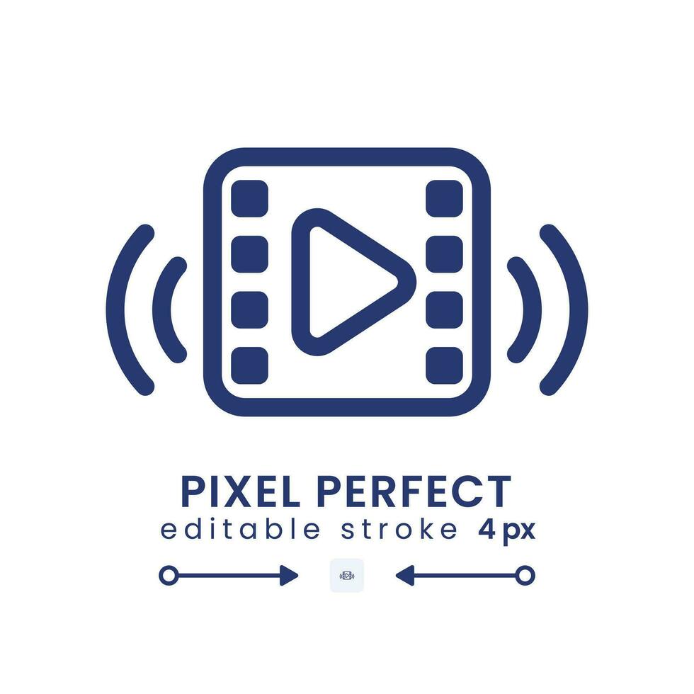 Video streaming linear desktop icon. Social media. Broadcasting content. Online platform. Pixel perfect, outline 4px. GUI, UX design. Isolated user interface element for website. Editable stroke vector