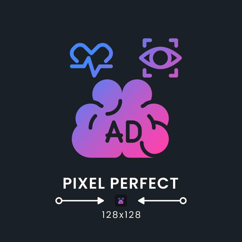 Biometrics purple solid gradient desktop icon on black. Ads improvement. Advertising research. Pixel perfect 128x128, outline 4px. Glyph pictogram for dark mode. Isolated vector image