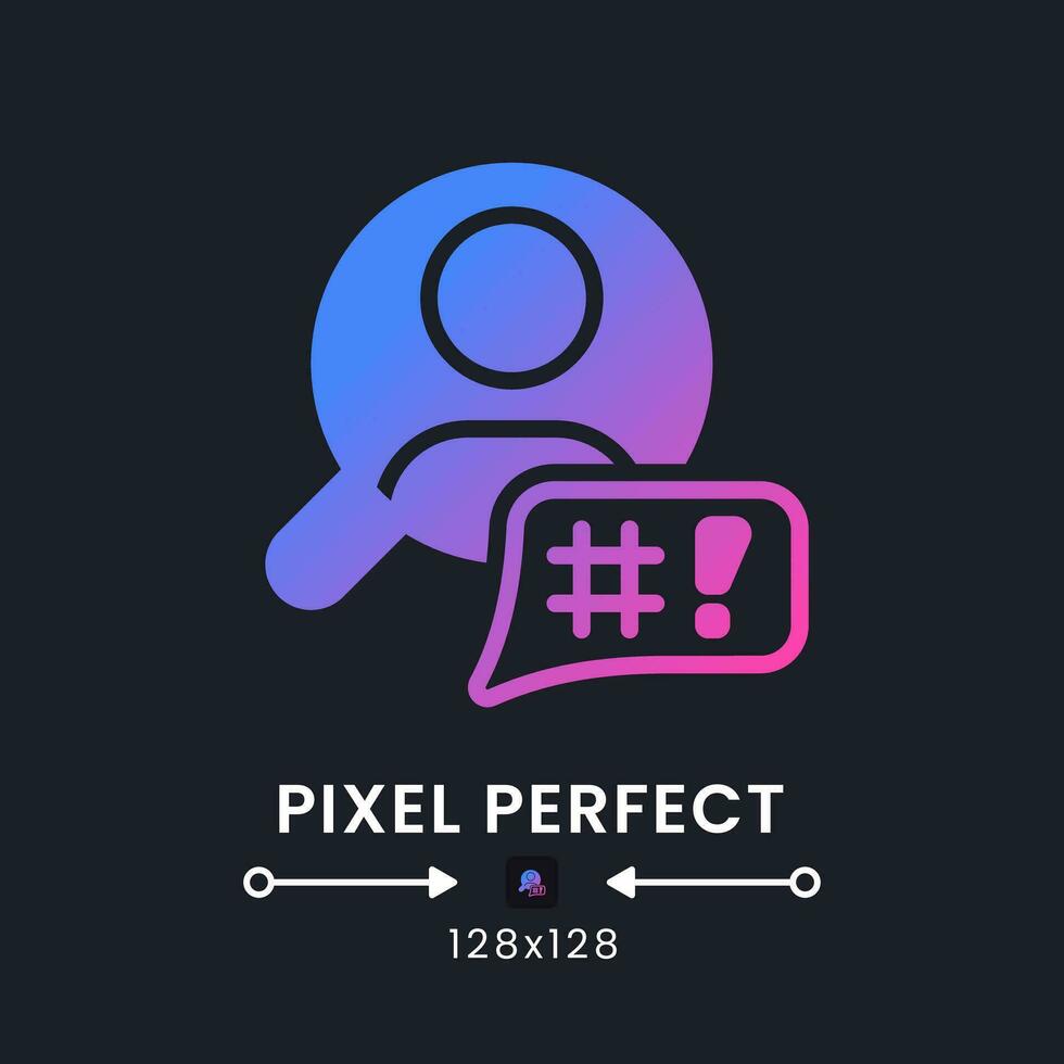 Affective computing purple solid gradient desktop icon on black. Machine learning. Consumer neuroscience. Pixel perfect 128x128, outline 4px. Glyph pictogram for dark mode. Isolated vector image