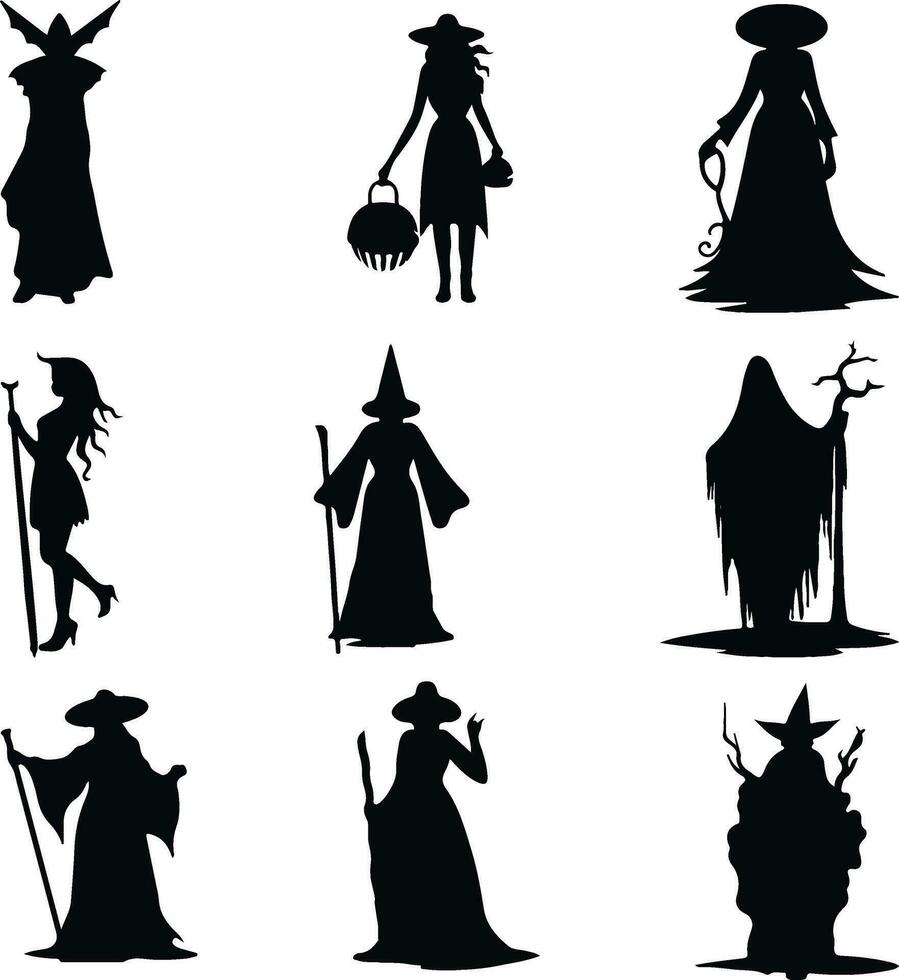 witch silhouette collection for Halloween vector