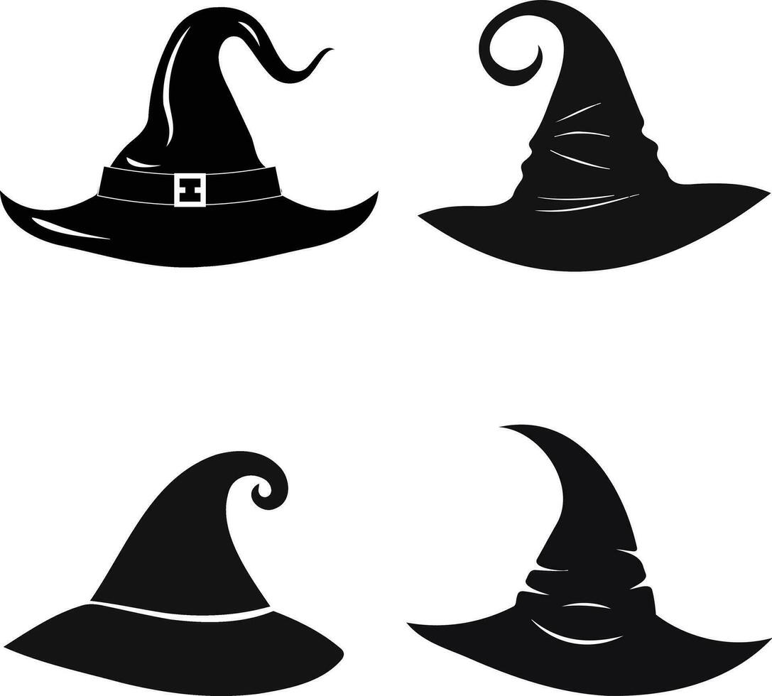 collection of Halloween witch hat silhouette vector